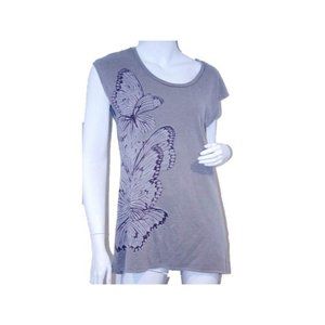 CHASER LA Fleece BUTTERFLY Print GREY Draped Back TOP ( L )